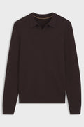 Structured-cashmere sweater with Johnny collar - Dark Brown
