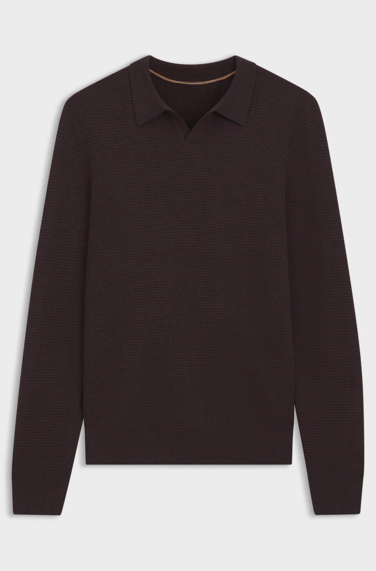 Structured-cashmere sweater with Johnny collar - Dark Brown