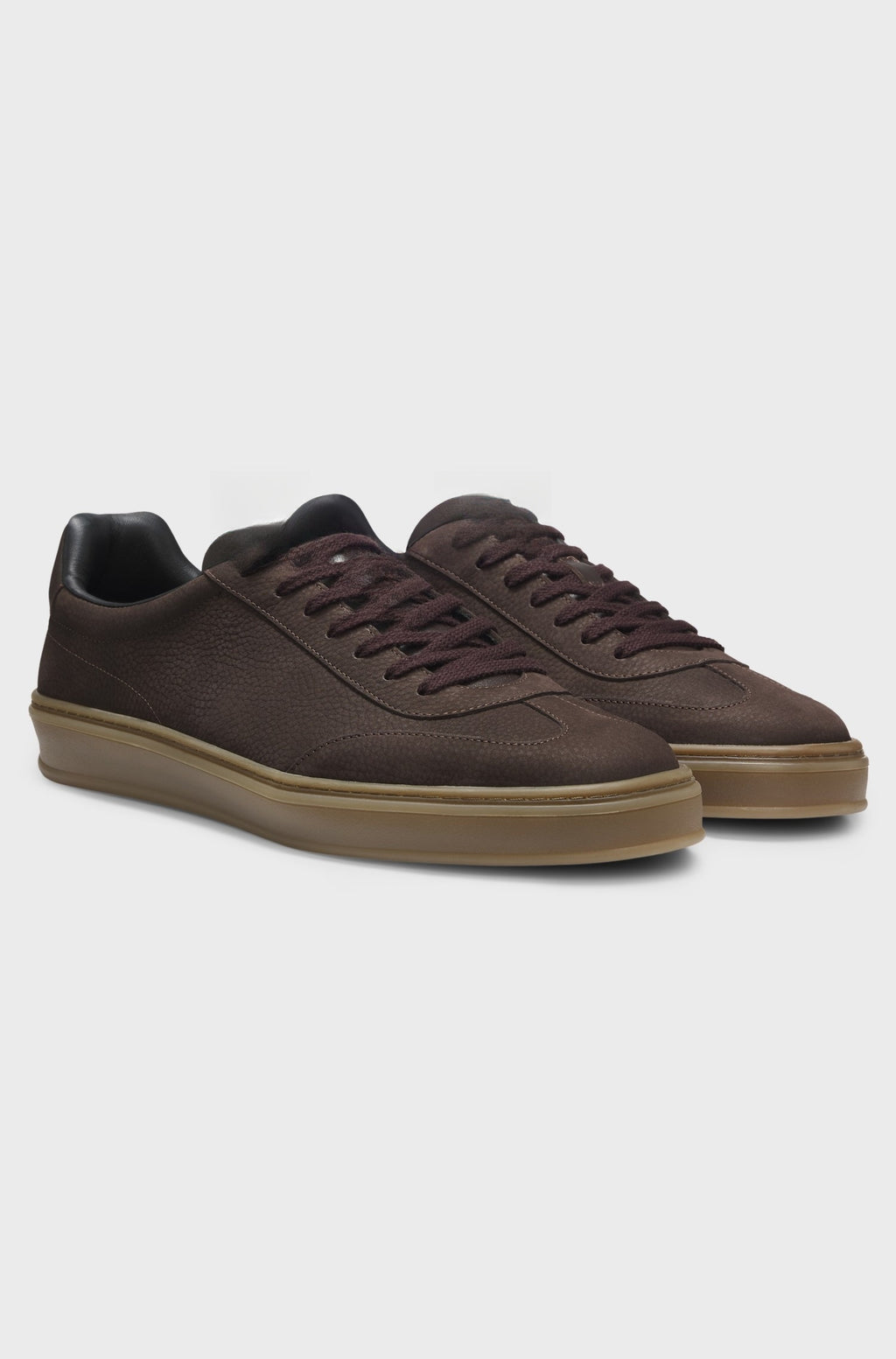 Contemporary textured nubuck trainers with smooth leather trims - Dark Brown