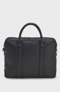 Structured leather document case with detachable strap - Black