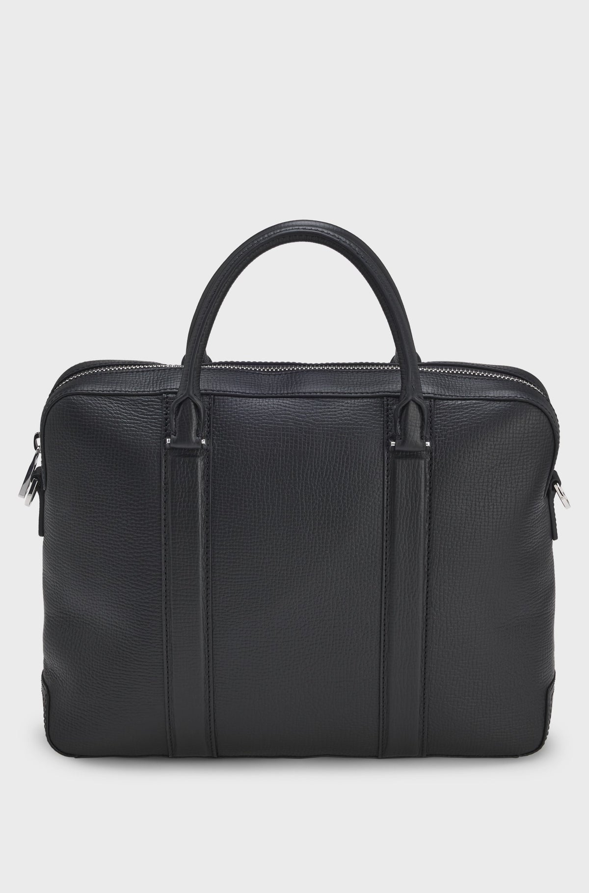 Structured leather document case with detachable strap - Black