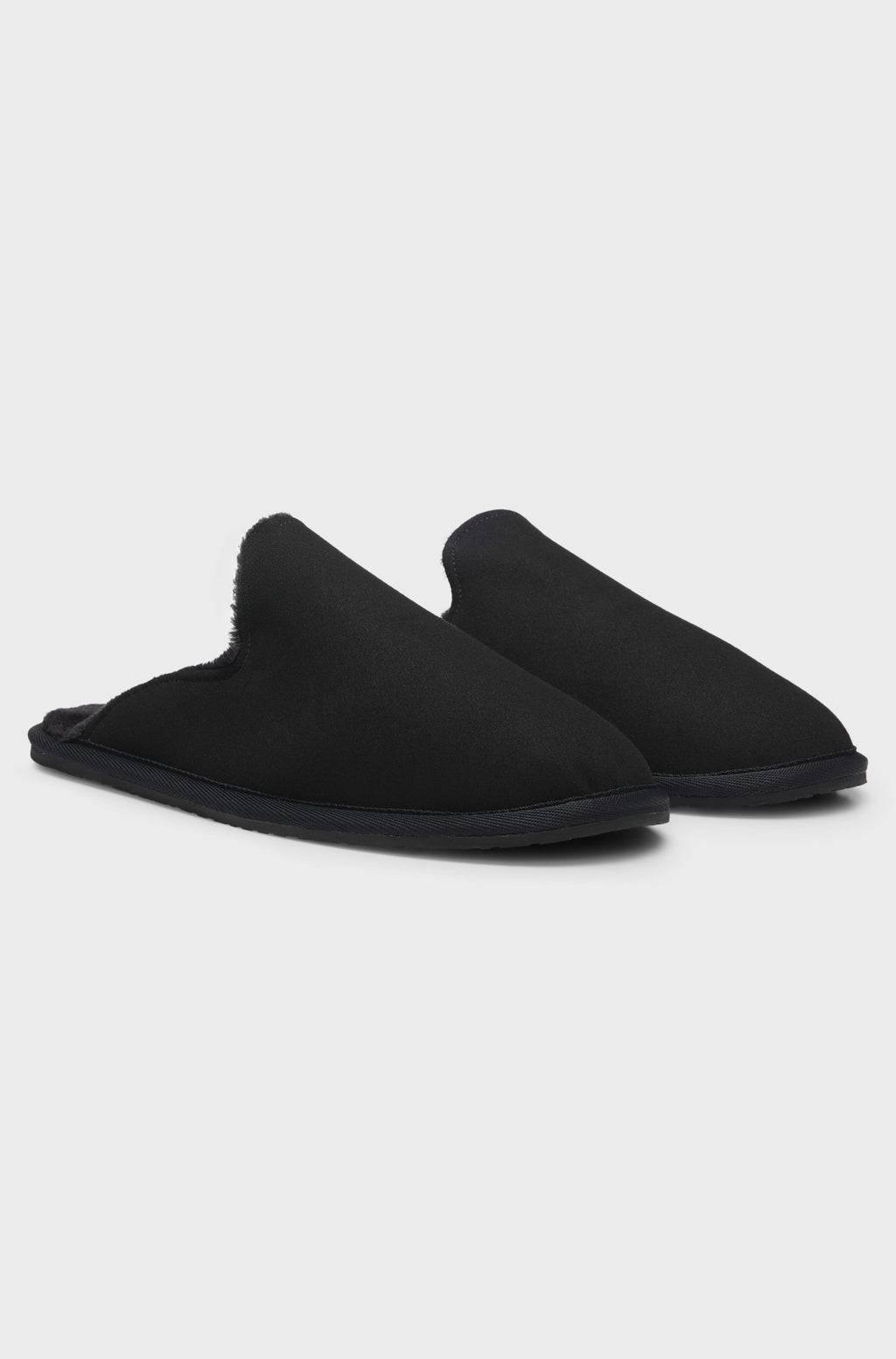Warm shearling-lined slip-on house slippers - Black