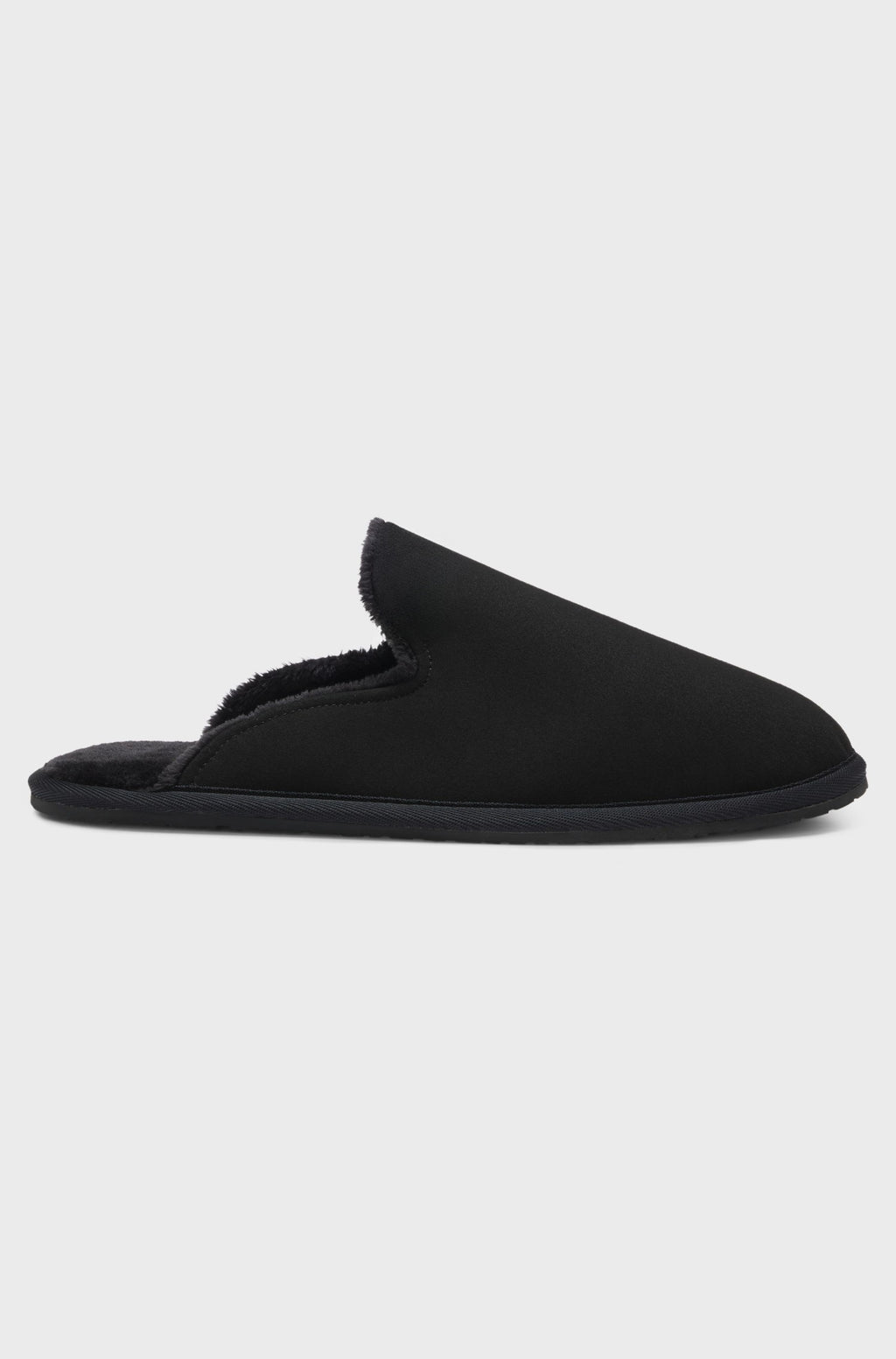 Warm shearling-lined slip-on house slippers - Black