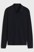 Waffle-structure polo shirt in stretch cotton - Dark Blue