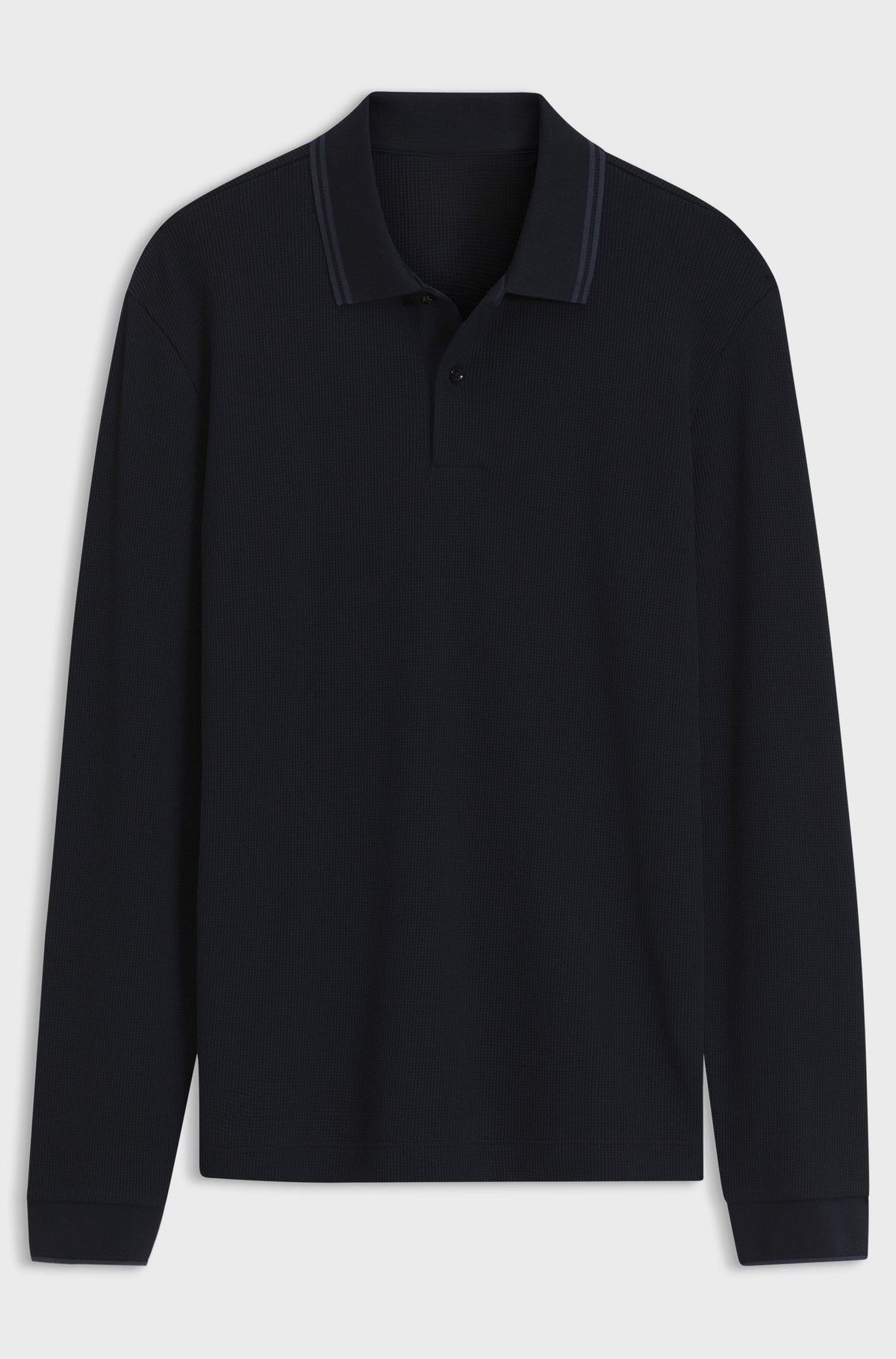 Waffle-structure polo shirt in stretch cotton - Dark Blue