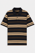 Regular-fit polo in cotton piqué with engineered stripes - Blue / Beige