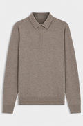 Long-sleeved polo shirt in interlock cotton with logo - Light Brown
