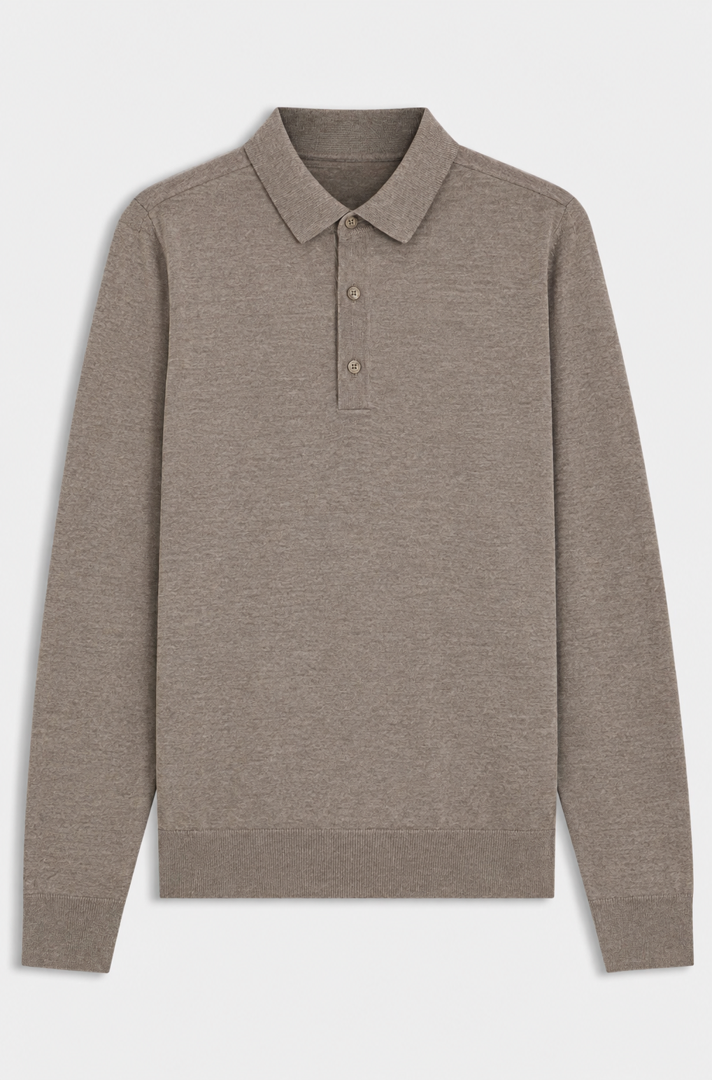 Long-sleeved polo shirt in interlock cotton with logo - Light Brown