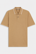 Cotton-piqué polo shirt with embroidered logo - Beige