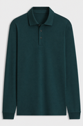 Long-sleeved polo shirt in interlock cotton with logo - Dark Green