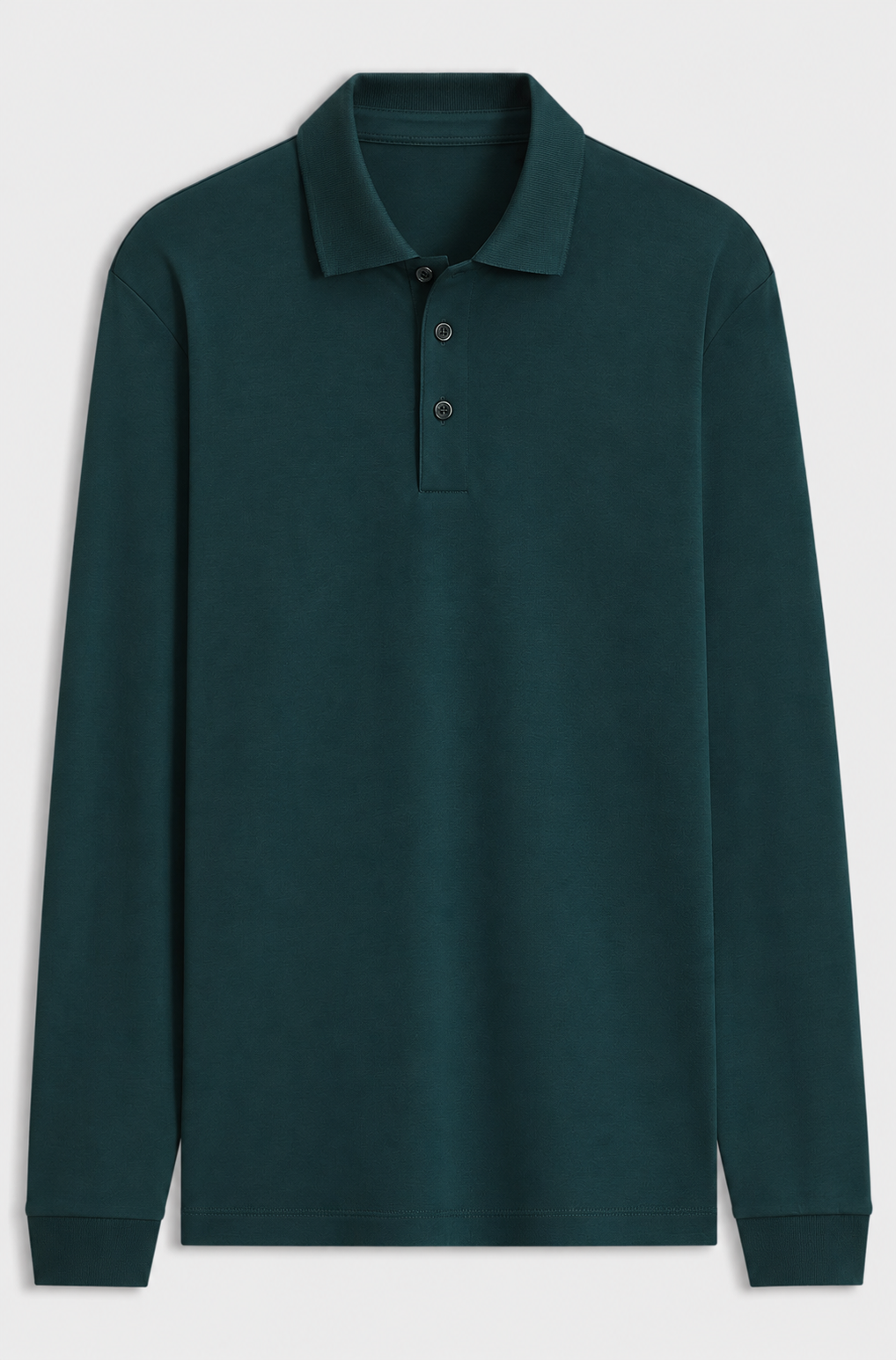 Long-sleeved polo shirt in interlock cotton with logo - Dark Green