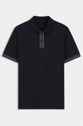 Mercerised-cotton polo shirt with striped trims - Dark Blue